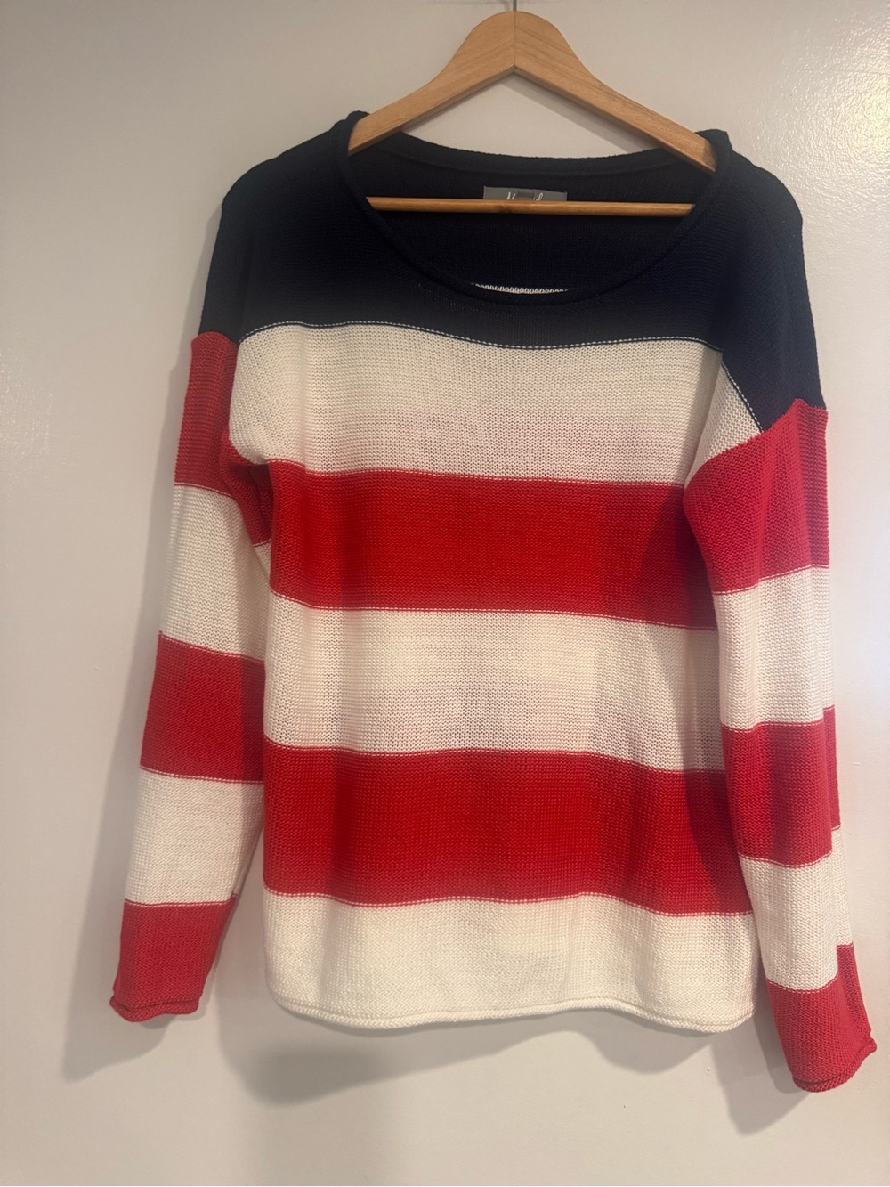 Marled by Reunited Red White Navy Striped Crewneck Sweater M- Americana